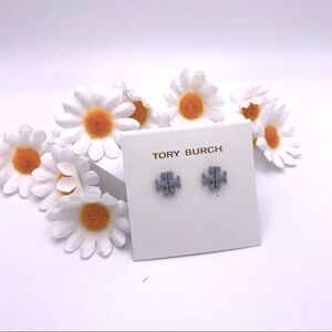 New Tory Burch Gray Enamel Kira Stud Earings, Comes With TB Dust Bag